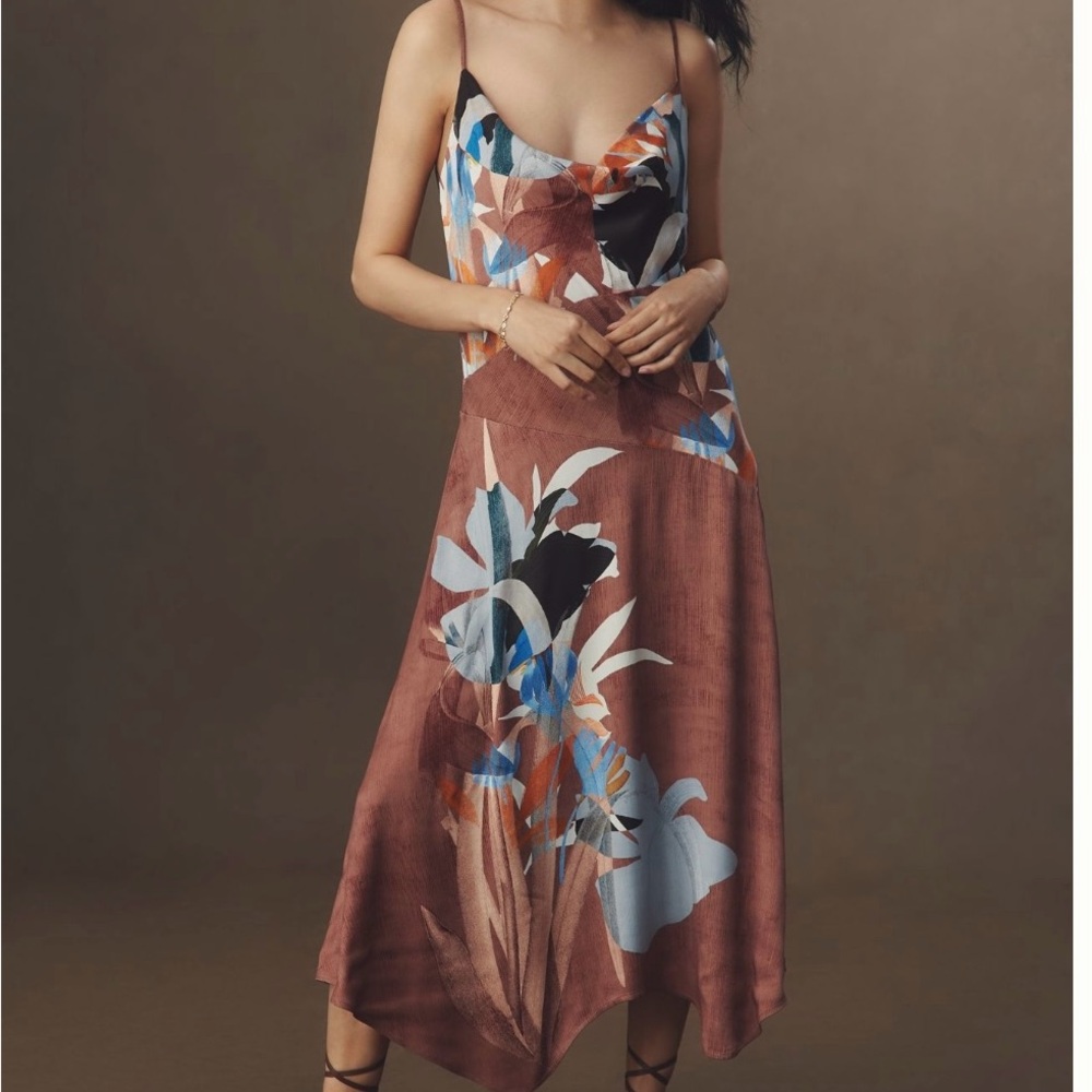 by Anthropologie Cowl Floral Midi Dress with Spaghetti Straps